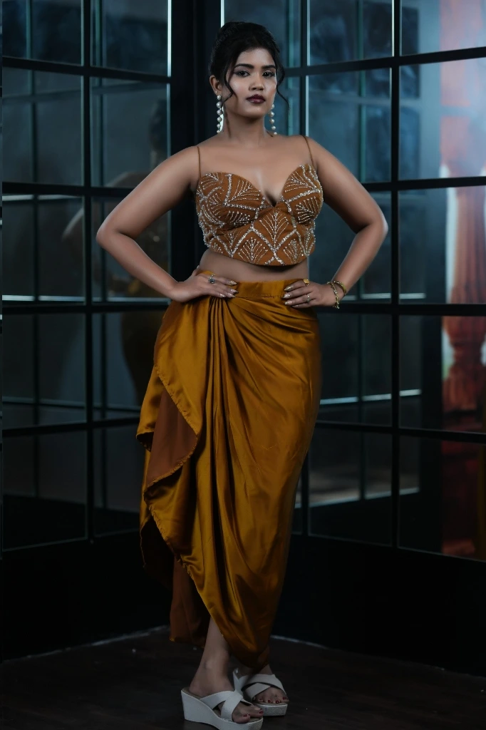 Draped Golden Skirt & Studio Elegance
